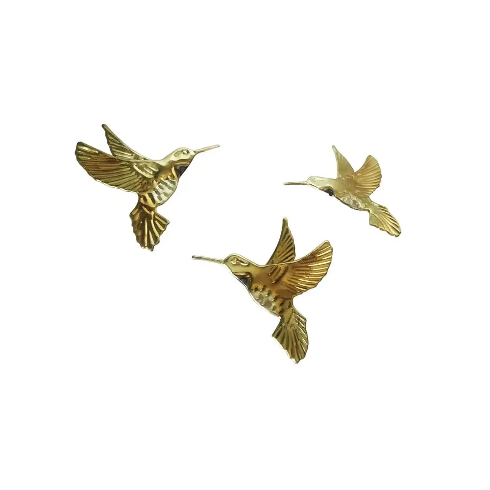 Vintage Set of 3 Tin Hummingbirds Gold Home Interiors Gold Metal 80s 70s